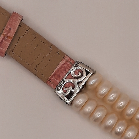 Cultured pearl, Sterling, and Pink Leather Bracelet - Picture 4 of 6